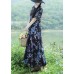 Unique blue prints cotton tunic top Casual design loose waist loose summer Dress